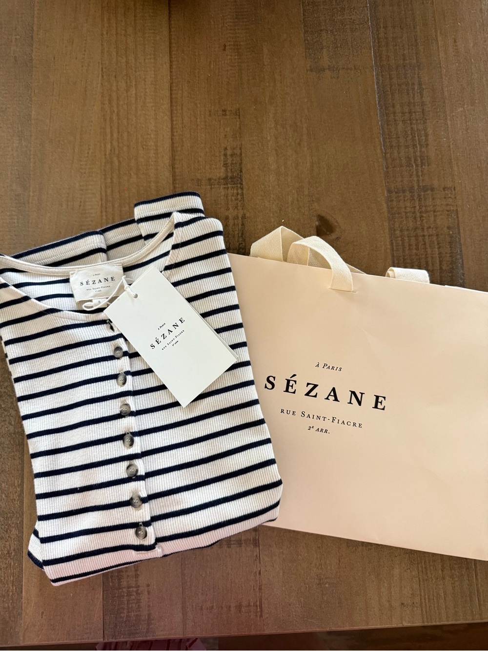 Sézane White and Navy Striped Button Blouse NWT Sold Out Cotton Small